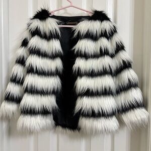 Chic Black and White Faux Fur Jacket